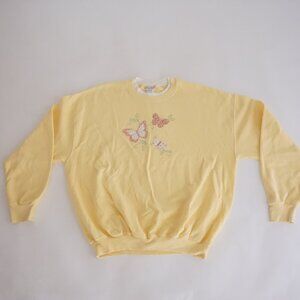 Top Stitch Yellow Butterfly Embroidered Sweatshirt Cottagecore Grandmacore XL